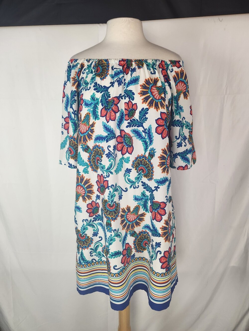 Tommy Bahama Fira Off Shoulder Paisley Dress M Pockets Resort Tropical Coastal